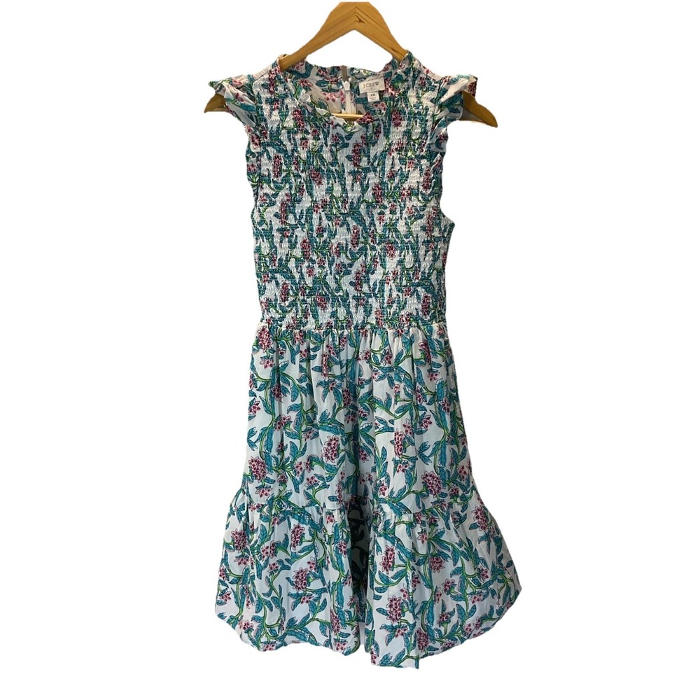 J. Crew Flutter Sleeve Mini Dress White Frosted Aqua Pink Size XS‎ Lined Classic